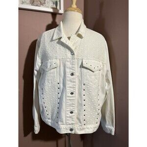 White Denim Jacket Womens 18/20W Embellished Vintage 90s Y2K LA Blues